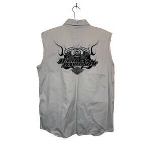 Harley Davidson Y2K Sleeveless Mechanic Shirt Vest Mens M Engine Flame Biker